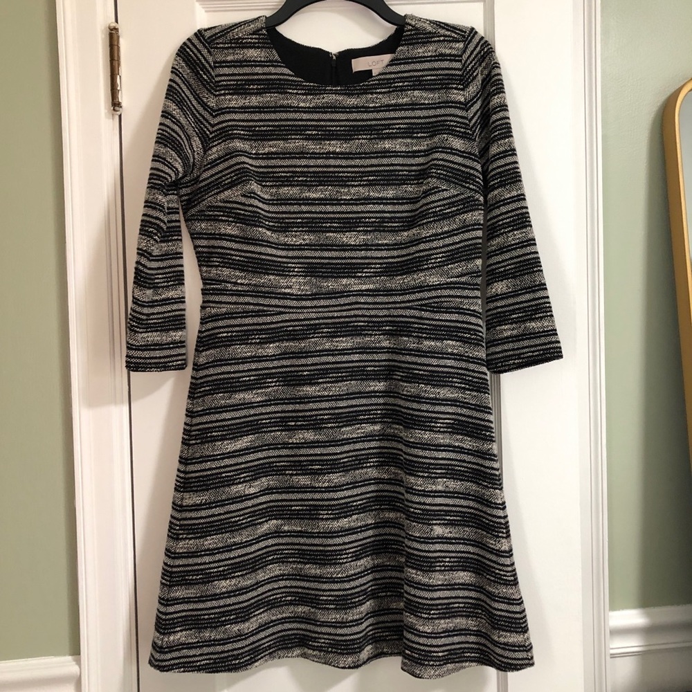 EUC Black and White Tweed Dress from Loft - Size Small Petite